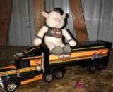 Buddy L Harley Davidson cycles semi tractor trailer with stuff animal