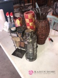 6- decorative pieces candle holder/wicker vases