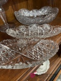 three cut glass candy boats