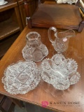 3- cut glass pieces candy dish and more