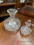 2- cut glass decanter and oil jar