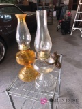 2- vintage oil lamps one changed to electric 19 inches high with shade