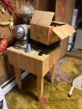 Butcher block table with grinder and miscellaneous in basement bring help to load