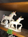 3- porcelain unicorns figurines