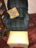 Unholstered recliner with ottoman bring help to load