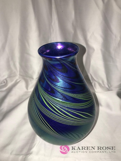 Orient & Flume Art glass 8 in high vase signed and numbered