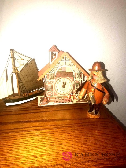 Wooden clock-boat- figure