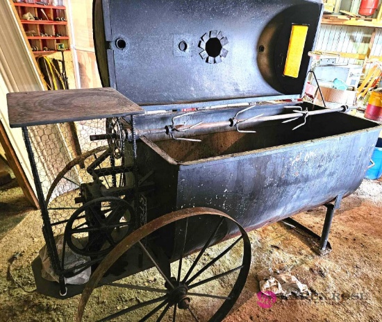 Custom made rolling Hog Roaster smoker barbecue grill
