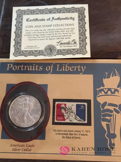 2006 American Eagle silver dollar/ collector stamp