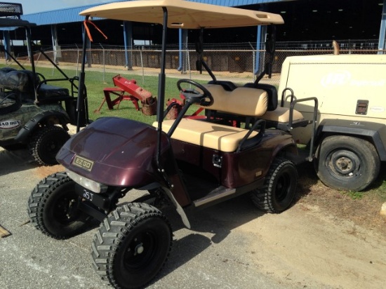 EZGO MAROON GOLF CAR, 4 SEATER, BATTERY OP