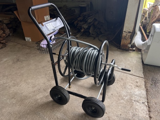 Hose reel on wheels with heavy duty hose