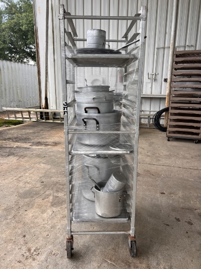 In load bun pan rack with various aluminum pots