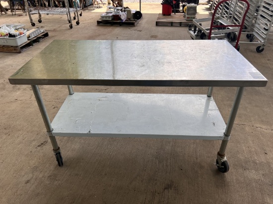 5' stainless prep table on wheels w/bottom shelf
