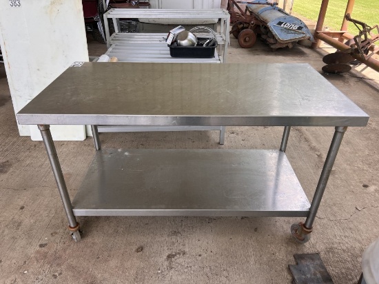 5' stainless prep table on wheels w/bottom shelf