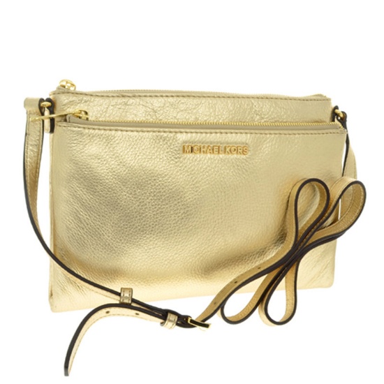 ^Brand New Michael Kors Bedford Pale Gold XL Crossbody Leather Bag