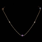 *Fine Jewelry 14KT Gold, Diamond Cut, 2.7GR, 16'' Amethyst Blue Topaz, Citrine Stations Boston Chain