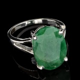 Fine Jewelry Designer Sebastian 9.10CT Oval Cut Green Beryl Emerald and Sterling Silver Ring