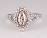 *Fine Jewelry 14 kt. Two Tone Gold, 0.53CT Marquise Cut Diamond And 0.53CT Round Cut Diamond  Ring