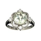 Fine Jewelry Designer Sebastian, 2.95CT Round Cut Green Quartz And White Topaz Sterling Silver Ring