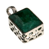 Designer Sebastian 12.57CT Rectangular Cut Green Beryl Emerald and Sterling Silver Pendant