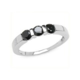 *Fine Jewelry 1.24CT Round Cut Black Diamond And Sterling Silver With Rhodium Ring