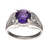 Fine Jewelry Designer Sebastian, 1.41CT Round Cut Amethyst And White Topaz Sterling Silver Ring