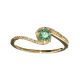 Fine Jewelry Designer Sebastian 14KT Gold 0.32CT Emerald and 0.07CT Round Brilliant Cut Diamond Ring