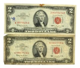 (2) 1963 $2 U.S. Red Seal Notes