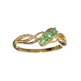 Fine Jewelry Designer Sebastian 14KT Gold 0.35CT Emerald and 0.04CT Round Brilliant Cut Diamond Ring