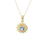 14KT Gold, 0.38CT Round Cut Tanzanite and 0.05CT Round Brilliant Cut Diamond Pendant with Gold Chain