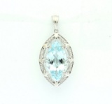 *Fine Jewelry 14 kt. White Gold, 0.21CT Marquise Cut Aquamarine And Diamond Pendant