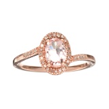 Designer Sebastian 14KT Rose Gold, Oval Cut Morganite and 0.06CT Round Brilliant Cut Diamond Ring