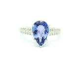 *Fine Jewelry 14 kt. White Gold, 0.14CT Pear Cut Tanzanite And Diamond Ring