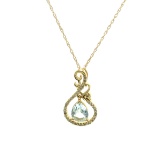 14KT Gold, Pear Cut Aquamarine and 0.09CT Round Brilliant Cut Diamond Pendant with 14KT Gold Chain