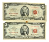 (2) 1963 $2 U.S. Red Seal Notes