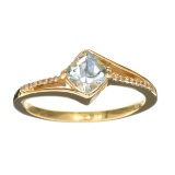 Designer Sebastian 14KT Gold, Cushion Cut Aquamarine and 0.03CT Round Brilliant Cut Diamond Ring