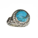 APP: 0.6k Fine Jewelry 4.73CT Cabochon Cut Turquoise And Sterling Silver Ring