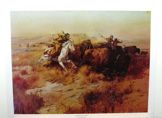 CHARLES M. RUSSELL (After) Indian Buffalo Hunt Print, 23.25'' x 18''