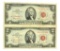 (2) 1963 $2 U.S. Red Seal Notes