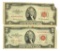 (2) 1953 $2 U.S. Red Seal Notes