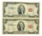 (2) 1963 $2 U.S. Red Seal Notes