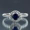 *Fine Jewelry 14KT White Gold, 0.64CT Round Brilliant Cut Blue Sapphire And 0.16CT Diamond Ring