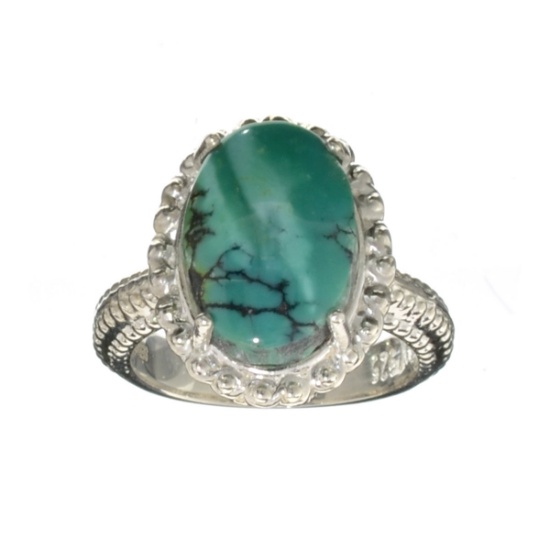 APP: 1k Fine Jewelry Designer Sebastian, 4.98CT Oval Cut Cabochon Turquoise And Sterling Silver Ring