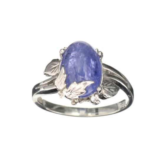 Fine Jewelry Designer Sebastian, 3.60CT Cabochon Tanzanite And White Topaz Sterling Silver Ring