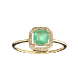 Designer Sebastian 14KT Gold 0.70CT Cushion Cut Emerald and 0.07CT Round Brilliant Cut Diamond Ring