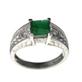 Rare Designer Sebastian Vintage, Emerald And Sterling Silver Ring