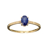 Designer Sebastian 14KT Gold, 0.62CT Oval Cut Sapphire and 0.06CT Round Brilliant Cut Diamond Ring