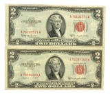 (2) 1963 $2 U.S. Red Seal Notes