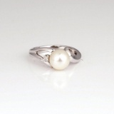 *Fine Jewelry 14 kt. Gold, New Custom Made Pearl And 0.02CT Diamond One Of a Kind Ring