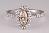 *Fine Jewelry 14 kt. Two Tone Gold, 1.08CT Marquise Cut Diamond And 0.60CT Round Cut Diamond  Ring